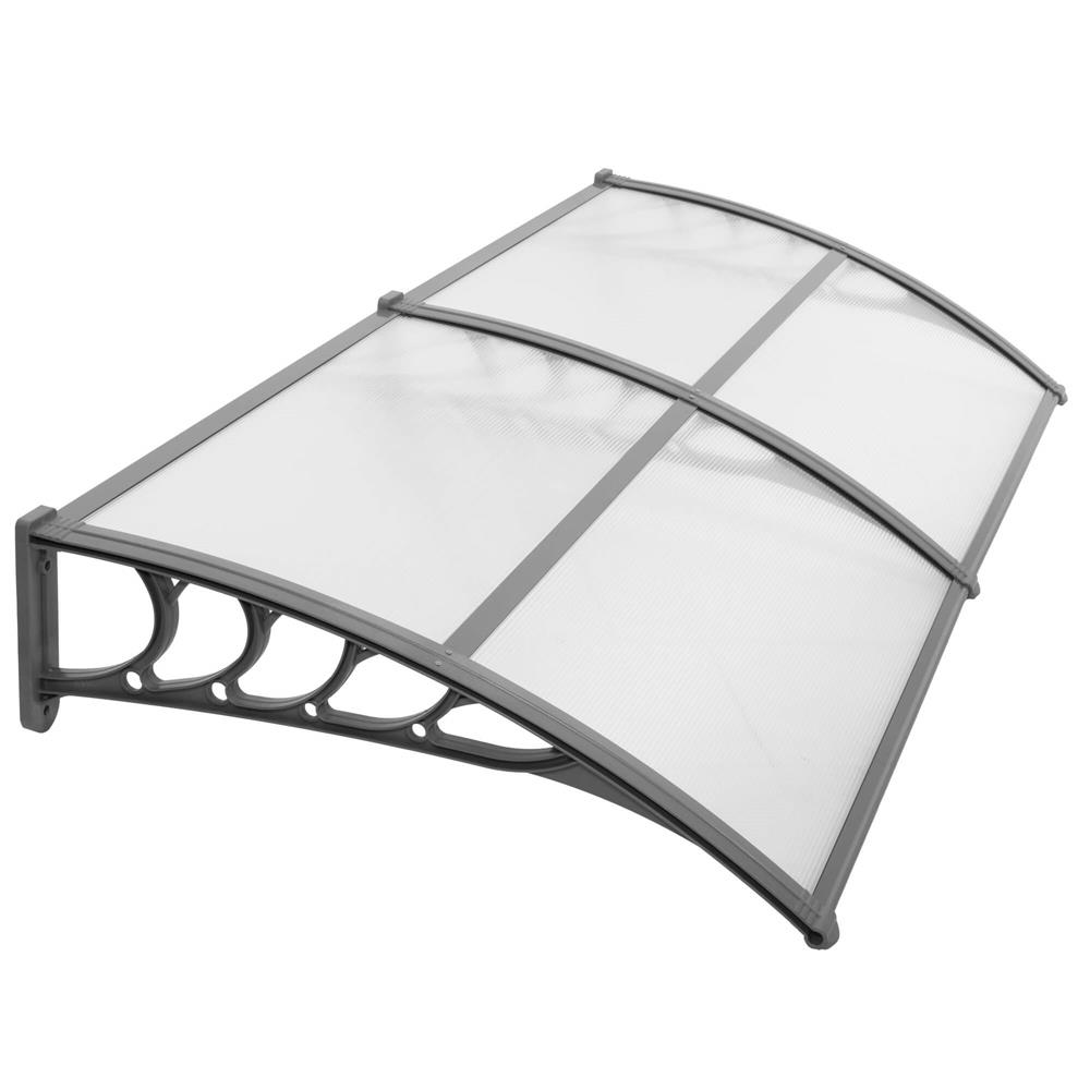 Dupla előtető ajtó és ablak fölé, UV-védelemmel ellátott polikarbonát, 200 × 100 cm, átlátszó szürke - Image 4
