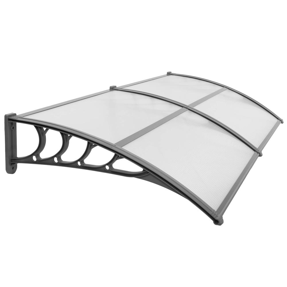 Dupla előtető ajtó és ablak fölé, UV-védelemmel ellátott polikarbonát, 200 × 100 cm, átlátszó szürke - Image 6