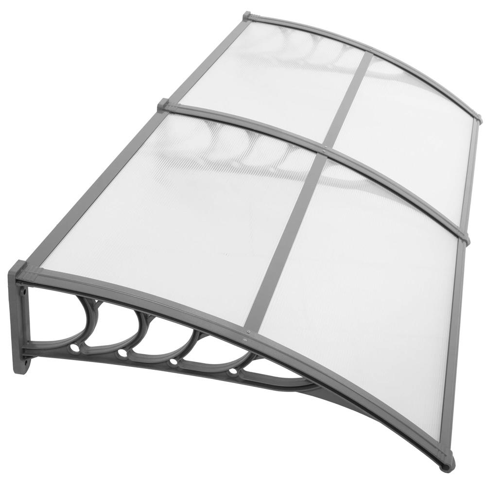 Dupla előtető ajtó és ablak fölé, UV-védelemmel ellátott polikarbonát, 200 × 100 cm, átlátszó szürke - Image 7