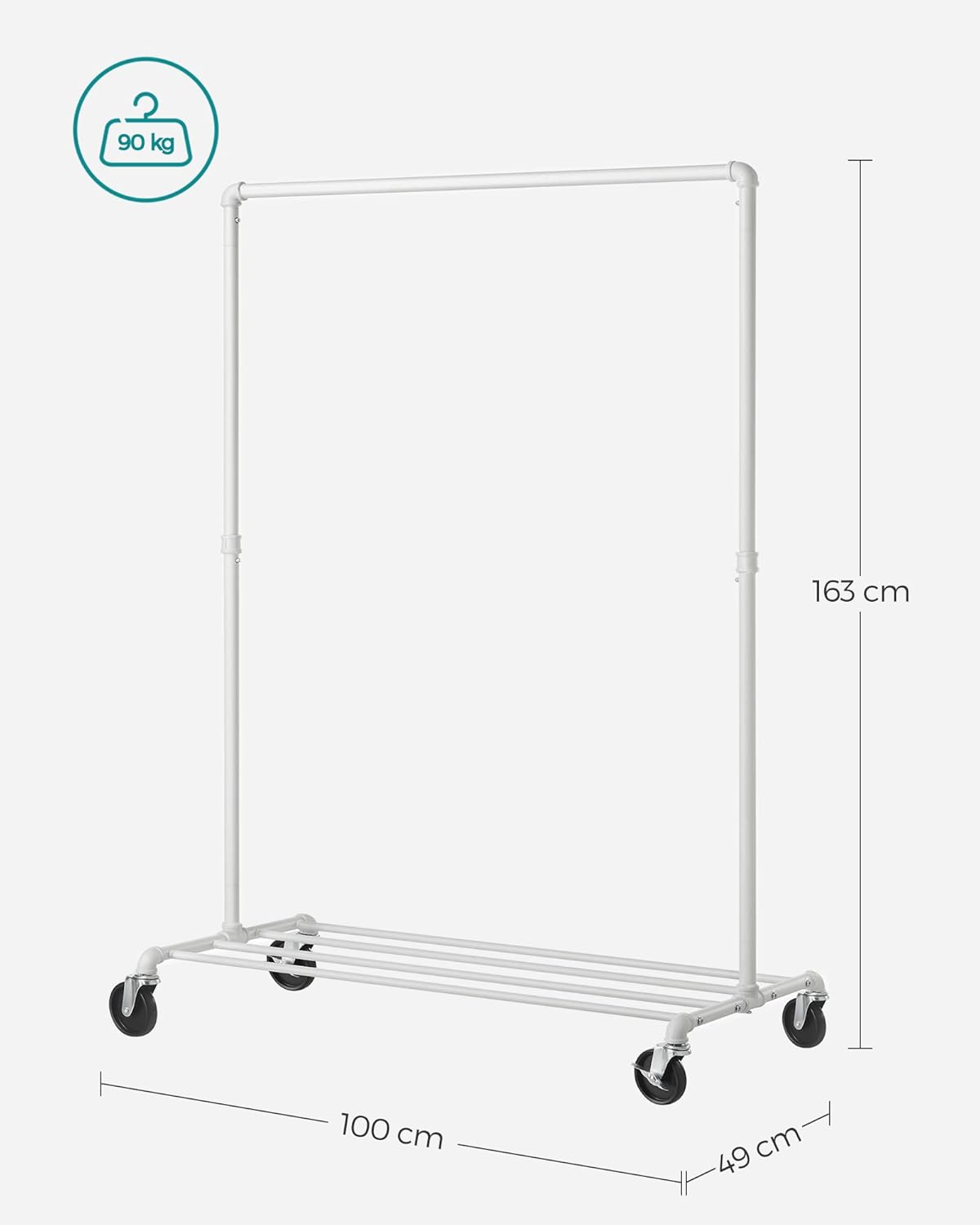SONGMICS gurulos ruhatarto also polccal, fem vaz, 100x49x163 cm, feher - Image 2