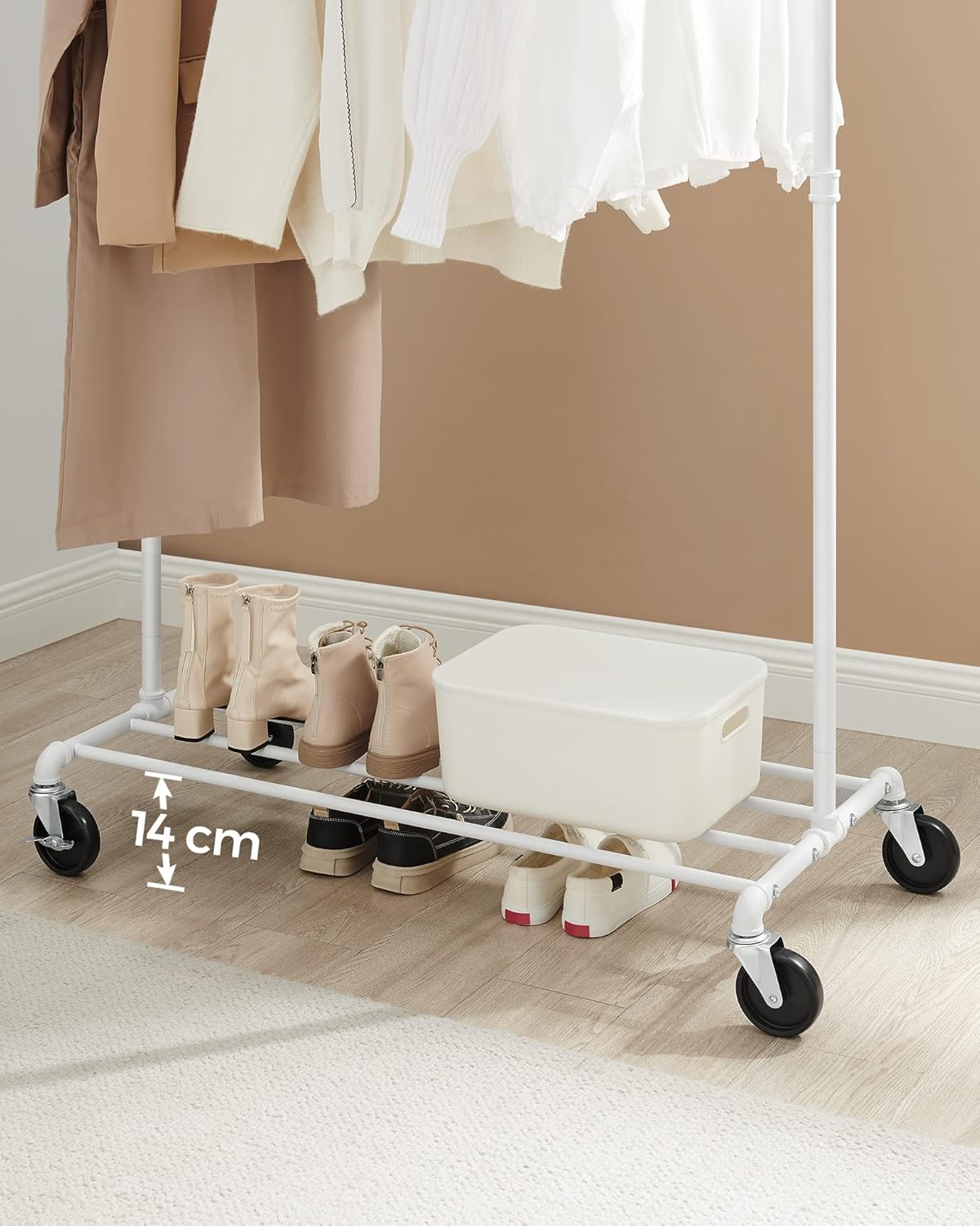 SONGMICS gurulos ruhatarto also polccal, fem vaz, 100x49x163 cm, feher - Image 7