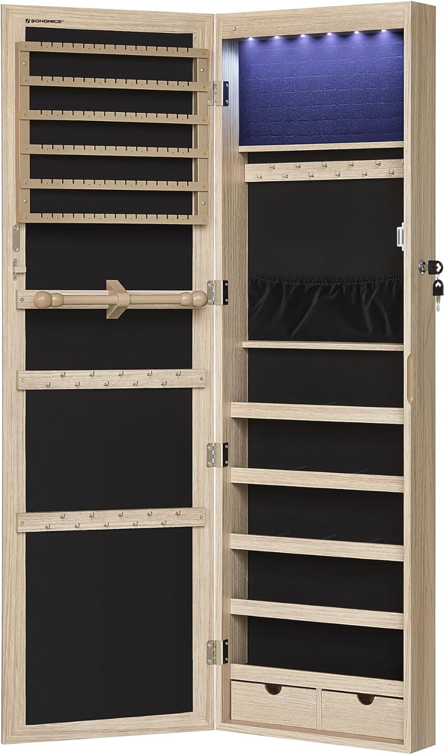 SONGMICS Ékszerszekrény tükörrel, ajtóra vagy falra szerelhető, 120 × 37 cm, tölgyfa hatású - Image 3