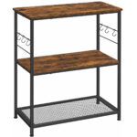 VASAGLE ipari stilusu multifunkcionalis allvany 3 polccal, 6 akasztoval es femvazzal, 80x40x90 cm, rusztikus barna/fekete