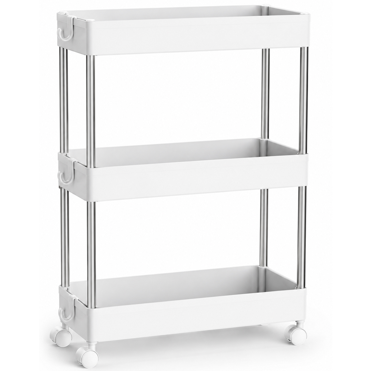 SONGMICS keskeny gurulós tárolókocsi konyhába vagy fürdőszobába, műanyag, 3 szintes, 42x14x61 cm, fehér