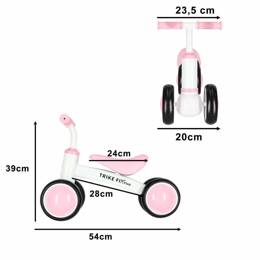 4 kerekű pedál nélküli futóbicikli gyerekeknek, karbonacél vázzal, EVA kerekekkel, 30 kg teherbírással, 54x24x39 cm, rózsaszín és fehér - Image 10