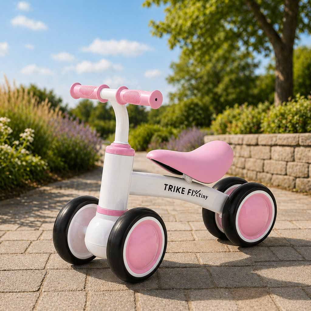 4 kerekű pedál nélküli futóbicikli gyerekeknek, karbonacél vázzal, EVA kerekekkel, 30 kg teherbírással, 54x24x39 cm, rózsaszín és fehér - Image 7