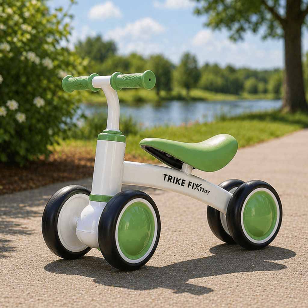 4 kerekű pedál nélküli futóbicikli gyerekeknek, karbonacél vázzal, EVA kerekekkel, 30 kg teherbírással, 54x24x39 cm, zöld és fehér - Image 7