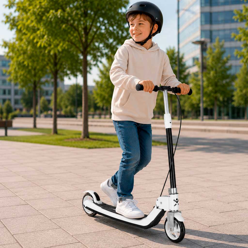 Összecsukható roller gyerekeknek, 2 LED-es világító kerékkel, kézi- és lábfékkel, állítható magassággal, 100 kg teherbírással, 73x36x94 cm, fekete és fehér - Image 11