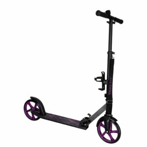 Összecsukható városi roller, 200 mm-es PU kerekekkel, állítható kormánnyal, hátsó fékkel, 100 kg teherbírással, 90x39x95 cm, fekete és lila