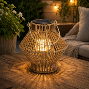 Kültéri napelemes LED lámpás, 19 cm, hangulatvilágítással, napelemes töltéssel, barna