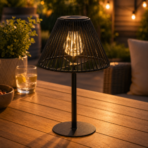 Kültéri napelemes lámpás, hangulatvilágító LED-del, 33 cm, asztali lámpa kialakítás, napelemes töltés, fekete