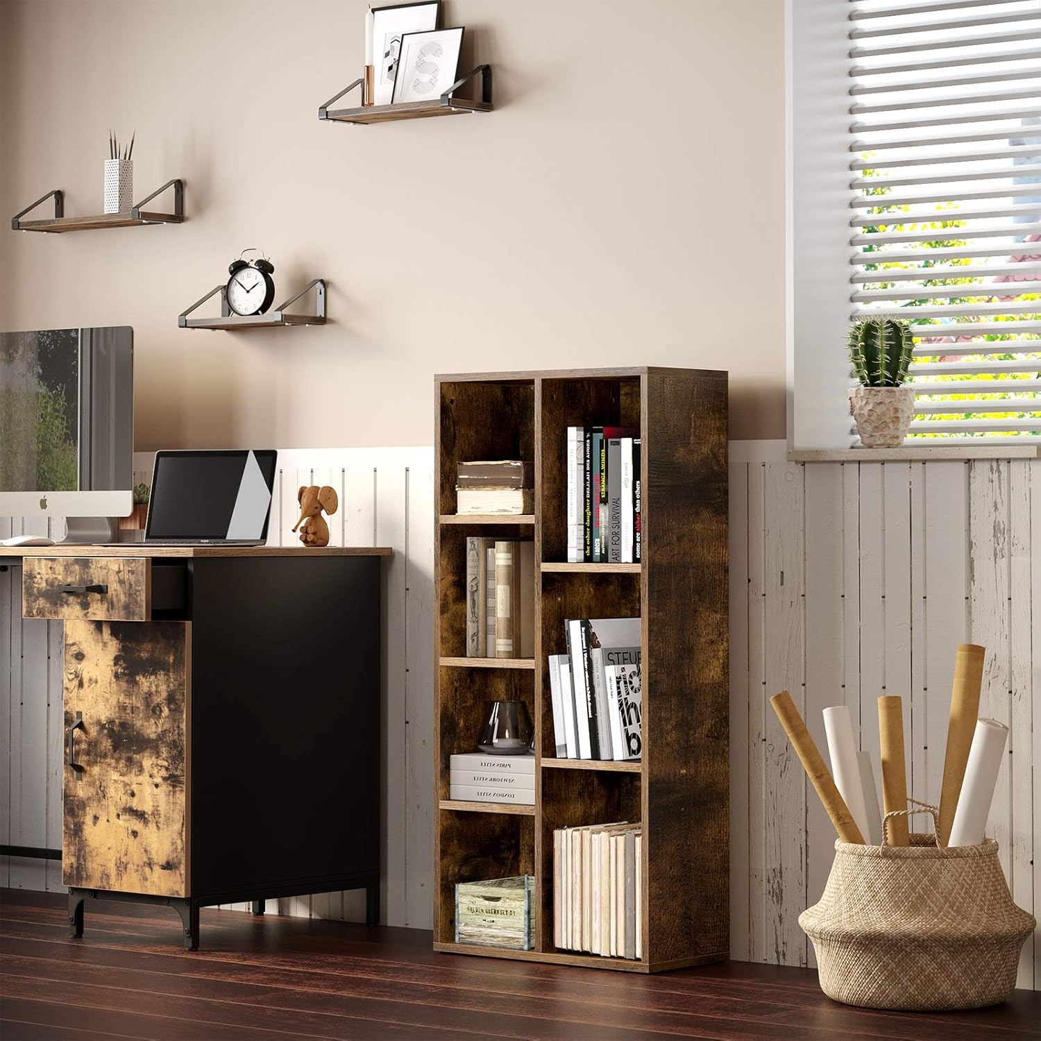 VASAGLE könyvespolc 7 nyitott rekesszel, MDF, 50x24x106 cm, rusztikus barna - Image 7