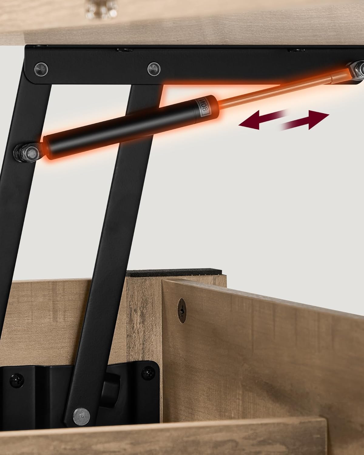 VASAGLE Magasságállítható asztallappal rendelkező dohányzóasztal, 2 fiókkal és rejtett rekeszekkel, PAL és MDF, 100x50x(49-64) cm, teveszínű barna - Image 4