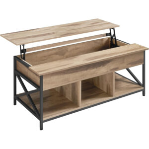VASAGLE Magasságállítható asztallappal rendelkező dohányzóasztal, 2 fiókkal és rejtett rekeszekkel, PAL és MDF, 100x50x(49-64) cm, teveszínű barna
