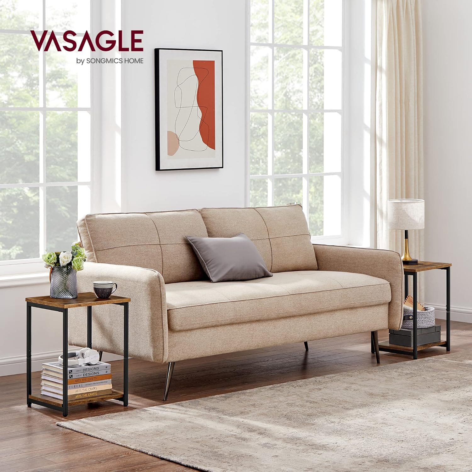 VASAGLE 2 db lerakóasztal szett 2 polccal, fémvázzal, 30x39x50 cm, rusztikus barna/fekete - Image 6