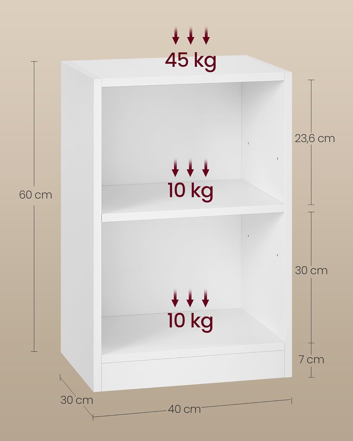 VASAGLE Éjjeliszekrény nyitott rekeszekkel és állítható polccal, minimalista stílus, MDF és forgácslap, 40x30x60 cm, fehér - Image 2