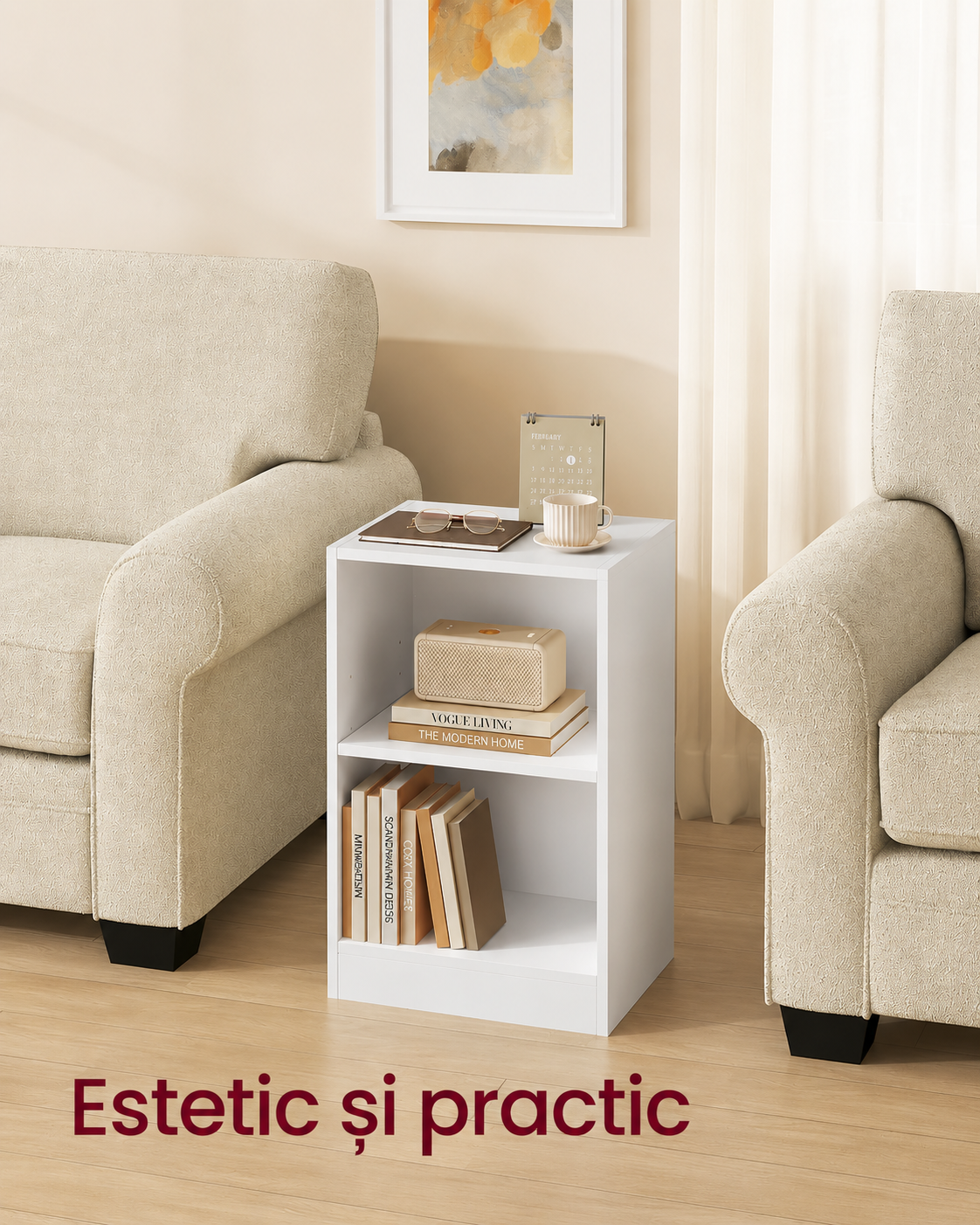 VASAGLE Éjjeliszekrény nyitott rekeszekkel és állítható polccal, minimalista stílus, MDF és forgácslap, 40x30x60 cm, fehér - Image 5