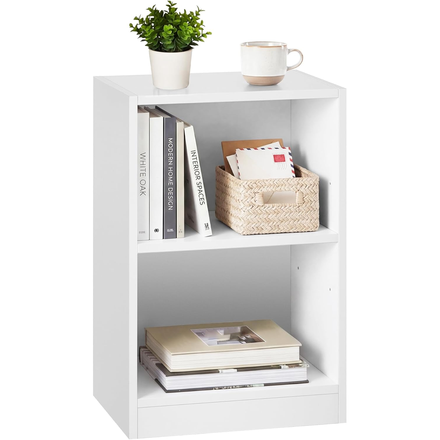 VASAGLE Éjjeliszekrény nyitott rekeszekkel és állítható polccal, minimalista stílus, MDF és forgácslap, 40x30x60 cm, fehér - Image 7