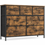 SONGMICS komód 7 fiókkal, fémvázzal és MDF tetőlappal, textil fiókokkal, 99x30x74 cm, rusztikus barna