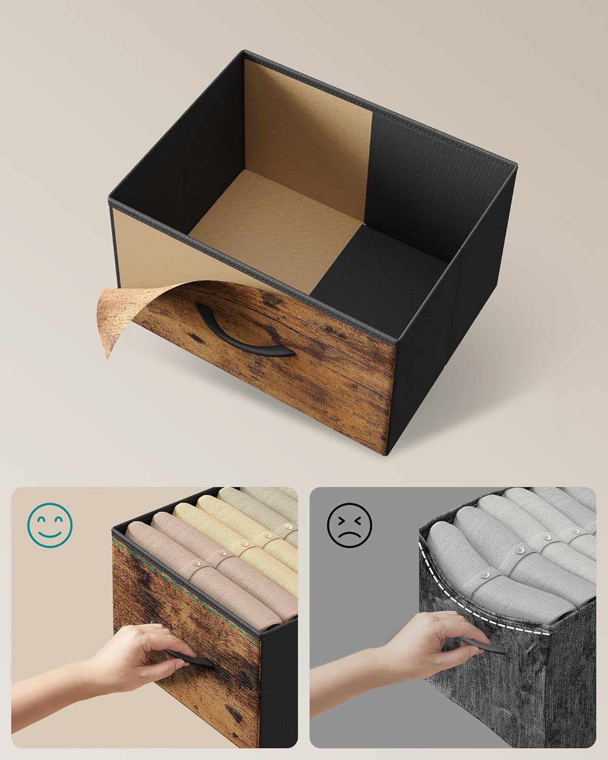 SONGMICS komód 7 fiókkal, fémvázzal és MDF tetőlappal, textil fiókokkal, 99x30x74 cm, rusztikus barna - Image 3