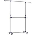 SONGMICS ruhaállvány kihúzható felső sínnel 101-165 cm, kerekeken, magasságállítható 113-180 cm, ezüst
