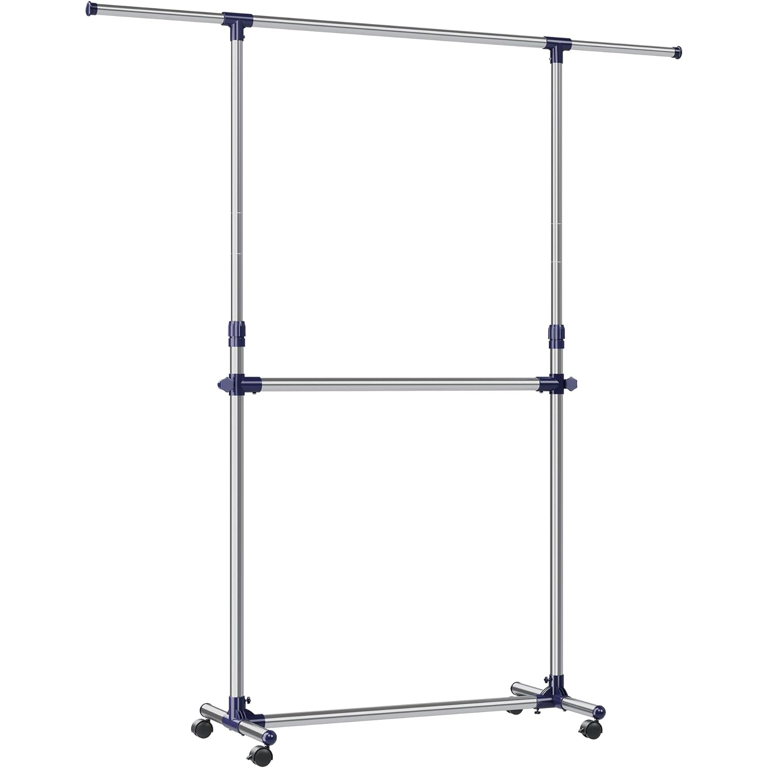 SONGMICS ruhaállvány kihúzható felső sínnel 101-165 cm, kerekeken, magasságállítható 113-180 cm, ezüst