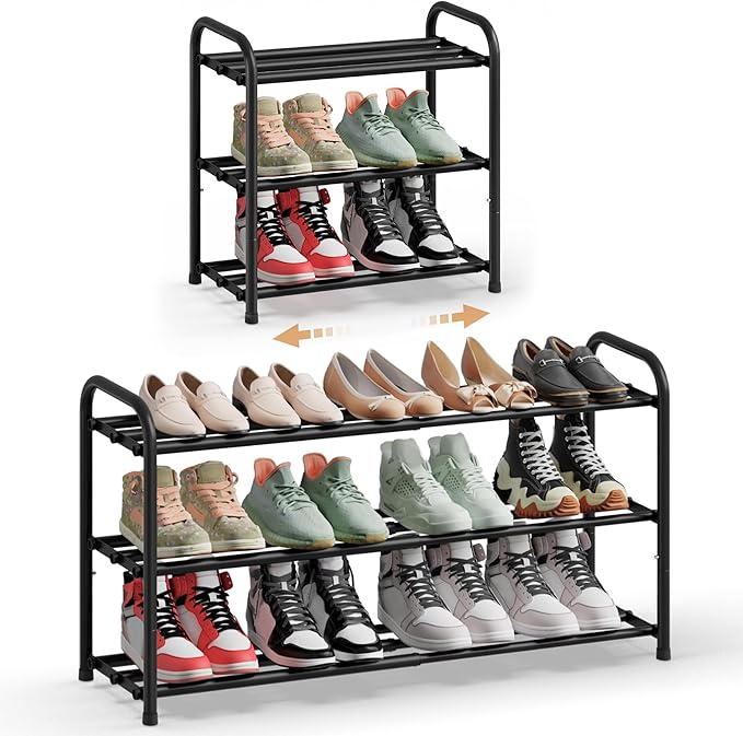 SONGMICS Suport extensibil pentru incaltaminte, 3 niveluri, metal, reglabil 45-82 cm, negru - Image 2