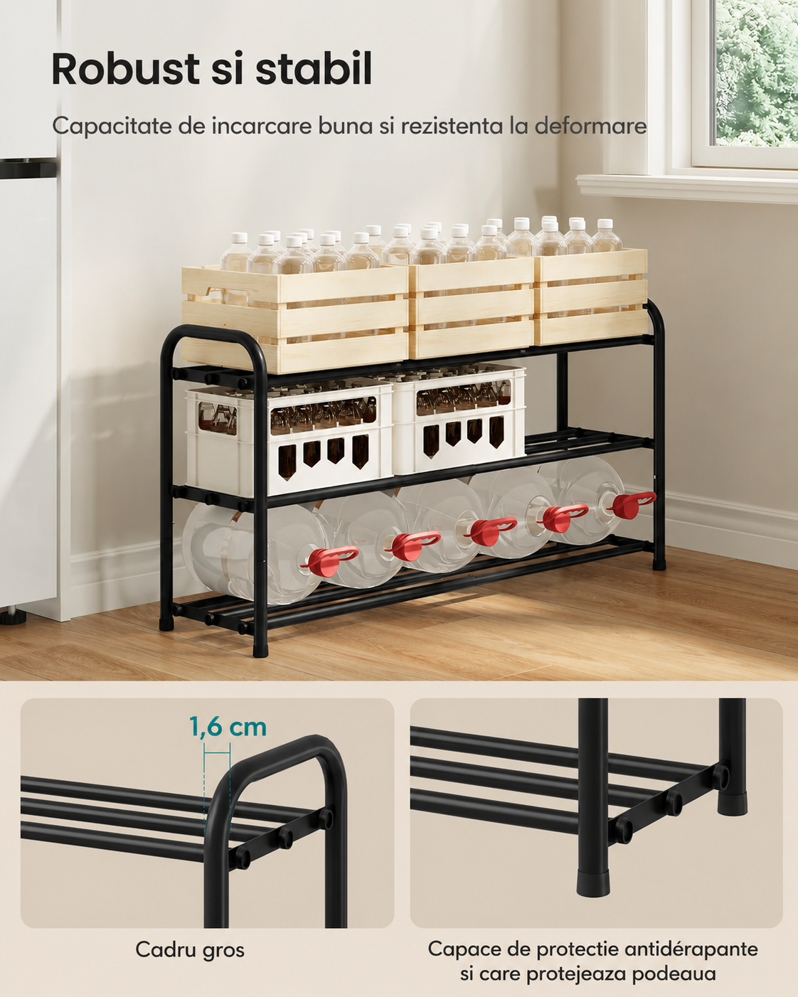 SONGMICS Suport extensibil pentru incaltaminte, 3 niveluri, metal, reglabil 45-82 cm, negru - Image 3