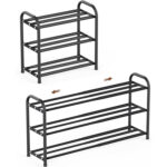 SONGMICS Suport extensibil pentru incaltaminte, 3 niveluri, metal, reglabil 45-82 cm, negru
