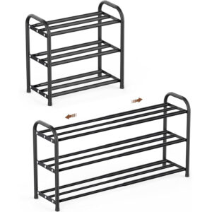 SONGMICS Suport extensibil pentru incaltaminte, 3 niveluri, metal, reglabil 45-82 cm, negru