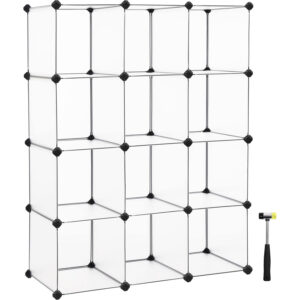SONGMICS moduláris könyvespolc 12 rekesszel, műanyag kockás polcrendszer, gyors összeszerelés, 93x31x123 cm, áttetsző fehér