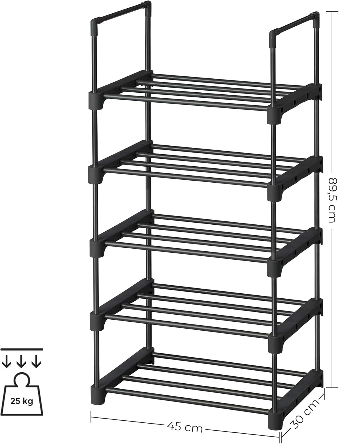 SONGMICS 5 szintes cipotarto allvany modularis es bovitheto femszerkezettel, 45x30x90 cm, fekete - Image 4