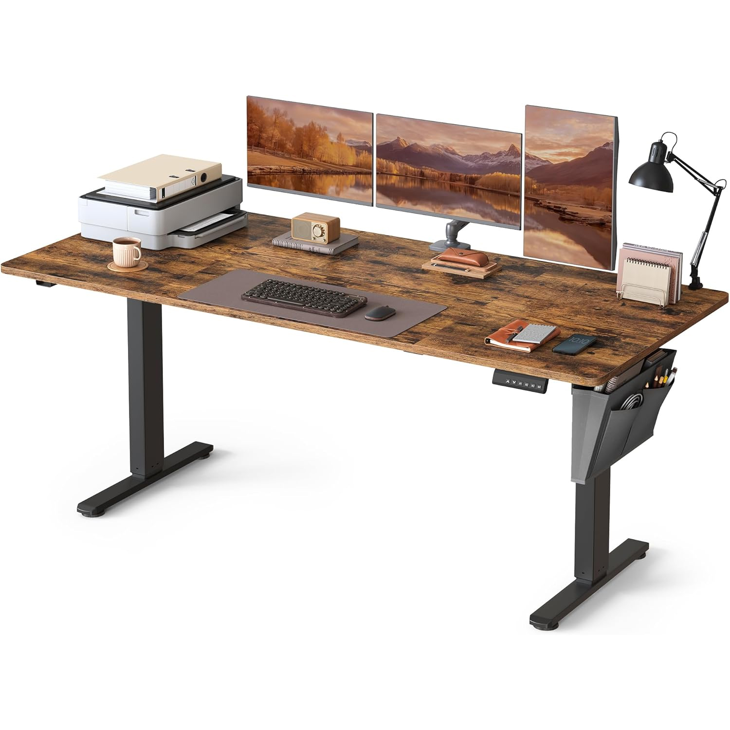 SONGMICS elektromosan allithato magassagu iroasztal, sit-stand funkcio, 4 memoria, kabelrendezo, 180x80x72-120 cm, rusztikus barna - Image 2
