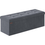 SONGMICS Összecsukható pad tárolórekesszel, steppelt bársony, 38x110x38 cm, teherbírás 300 kg, szürke