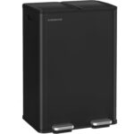 SONGMICS 2x30 literes szemetes, 2 rekesszel, soft-close fedéllel és belső vödrökkel, acél, fekete
