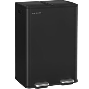 SONGMICS 2x30 literes szemetes, 2 rekesszel, soft-close fedéllel és belső vödrökkel, acél, fekete