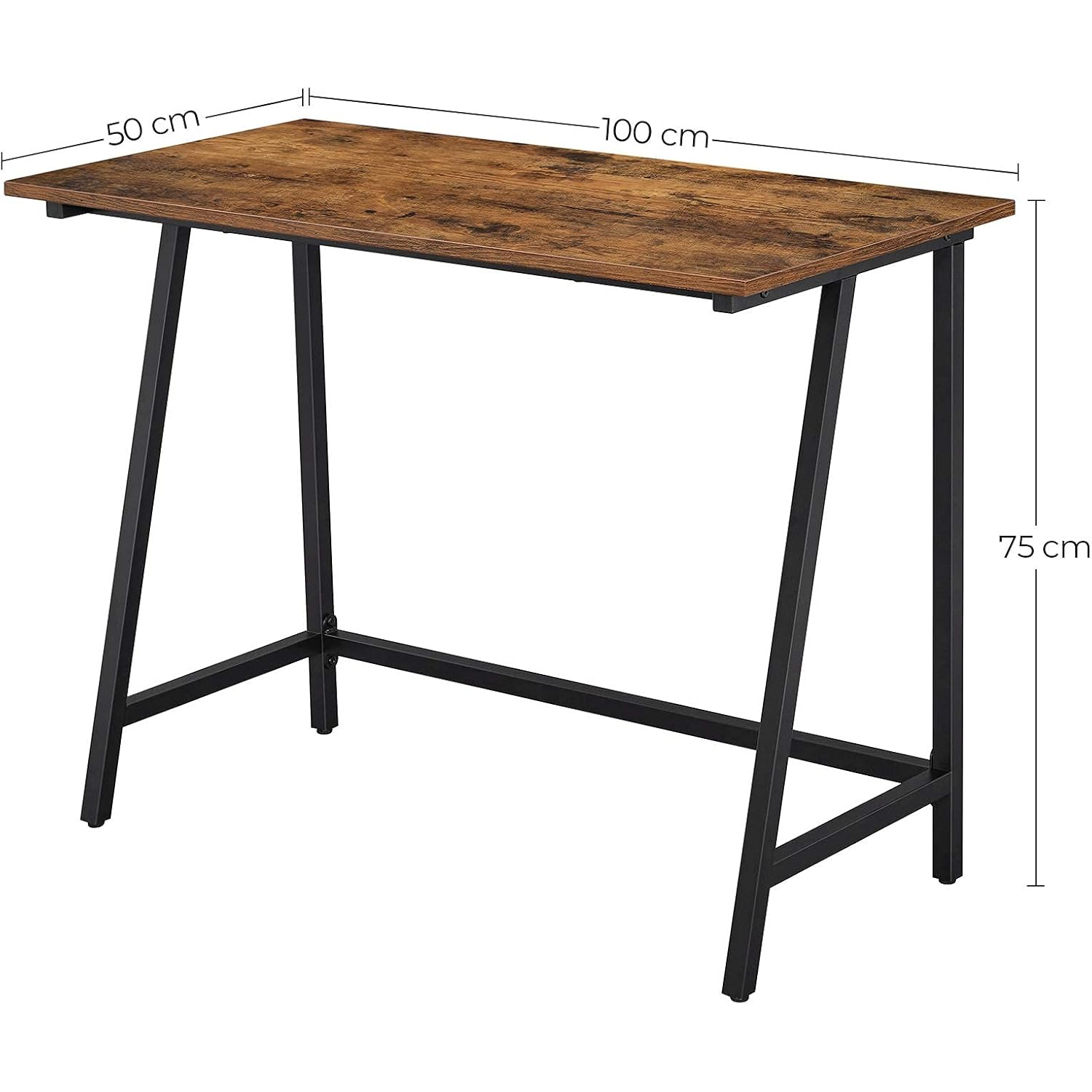 VASAGLE iroasztal femvazzal, ipari stilus, 100x50x75 cm, rusztikus barna - Image 3