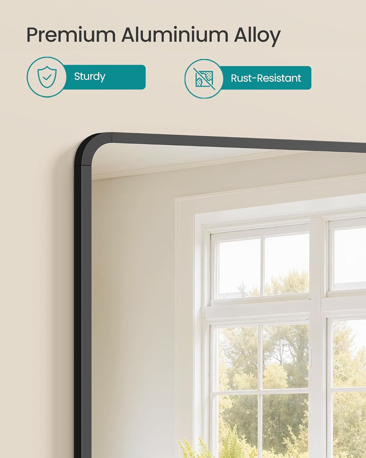 SONGMICS Téglalap alakú falitükör alumínium kerettel, 91x61 cm, fekete - Image 5