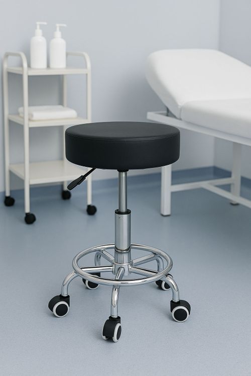 Forgathato ergonomikus szek salonba vagy rendelobe, 51-65 cm magassagban allithato, 34 cm-es ulofelulet mubor boritassal, max. 114 kg, fekete - Image 2
