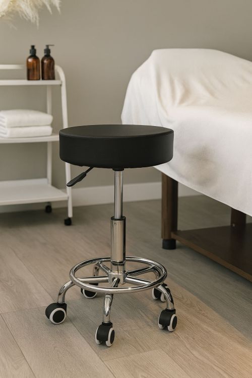 Forgathato ergonomikus szek salonba vagy rendelobe, 51-65 cm magassagban allithato, 34 cm-es ulofelulet mubor boritassal, max. 114 kg, fekete - Image 3