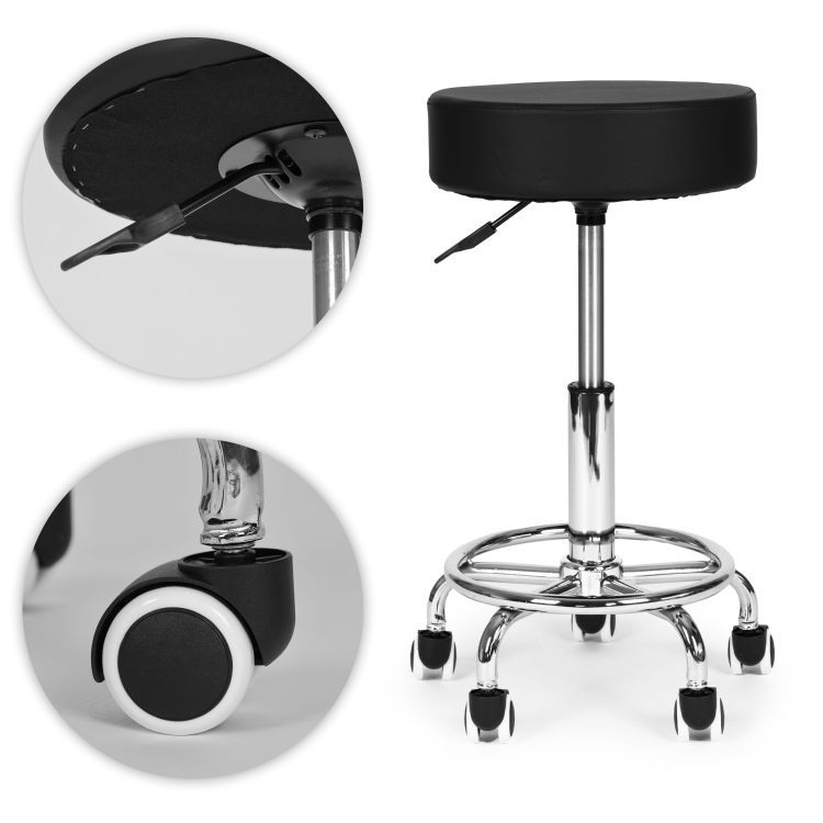 Forgathato ergonomikus szek salonba vagy rendelobe, 51-65 cm magassagban allithato, 34 cm-es ulofelulet mubor boritassal, max. 114 kg, fekete - Image 8