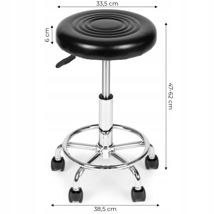 Forgathato ergonomikus szek salonba vagy rendelobe, 47-62 cm magassagban allithato, 34 cm-es ulofelulet mubor boritassal, max. 114 kg, fekete - Image 2