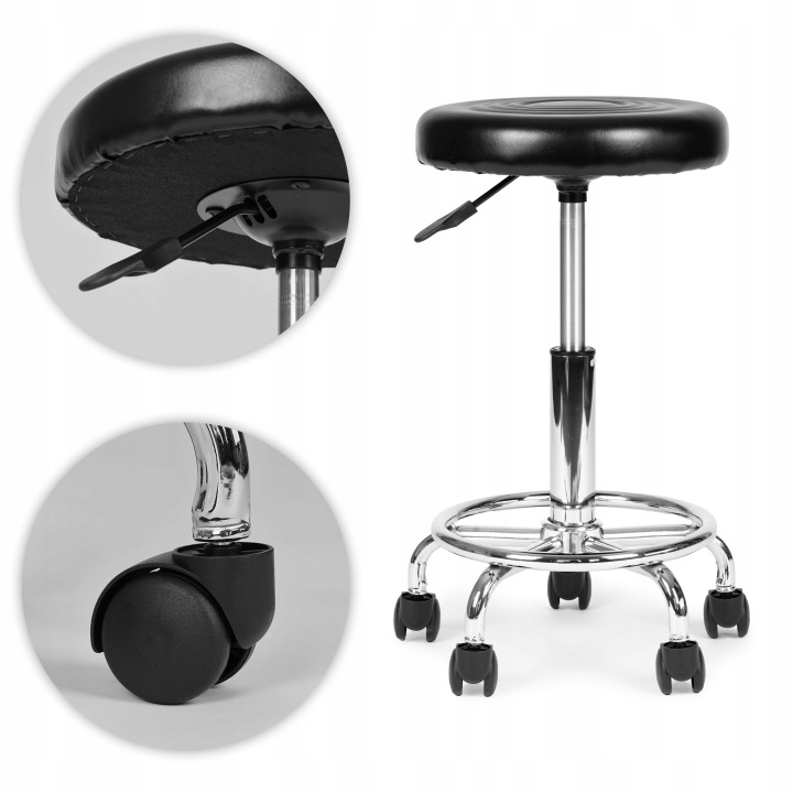 Forgathato ergonomikus szek salonba vagy rendelobe, 47-62 cm magassagban allithato, 34 cm-es ulofelulet mubor boritassal, max. 114 kg, fekete - Image 3