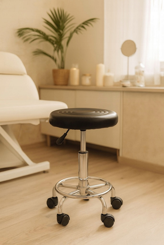 Forgathato ergonomikus szek salonba vagy rendelobe, 47-62 cm magassagban allithato, 34 cm-es ulofelulet mubor boritassal, max. 114 kg, fekete - Image 7