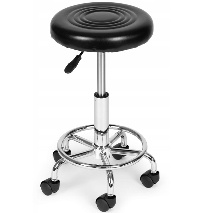 Forgathato ergonomikus szek salonba vagy rendelobe, 47-62 cm magassagban allithato, 34 cm-es ulofelulet mubor boritassal, max. 114 kg, fekete