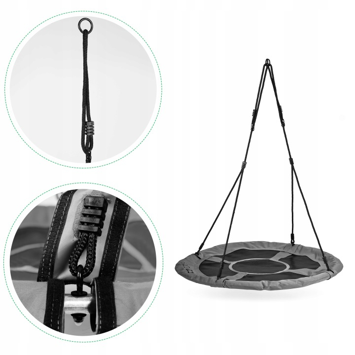 Gólyafészek kerti hinta, 100 cm átmérővel, állítható magassággal, 150 kg teherbírással, szürke - Image 3