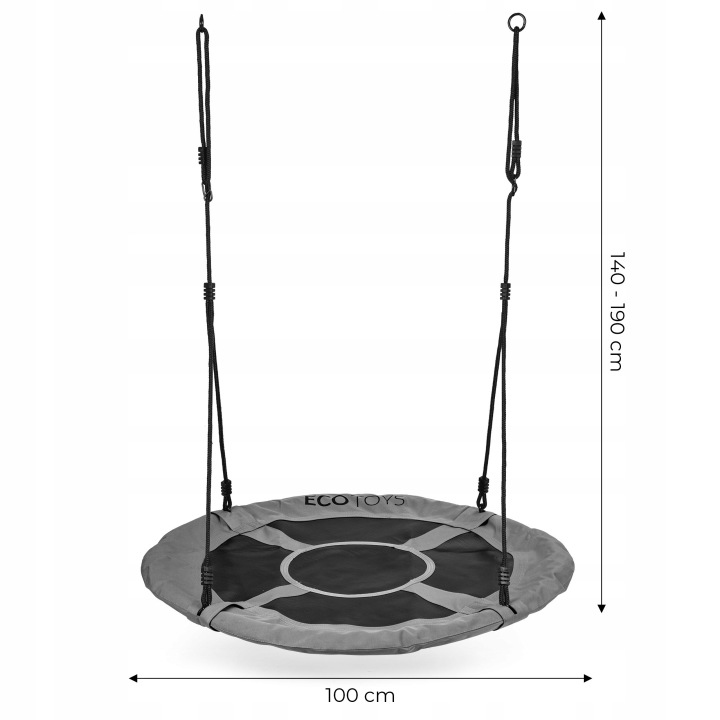 Gólyafészek kerti hinta, 100 cm átmérővel, állítható magassággal, 150 kg teherbírással, szürke - Image 4