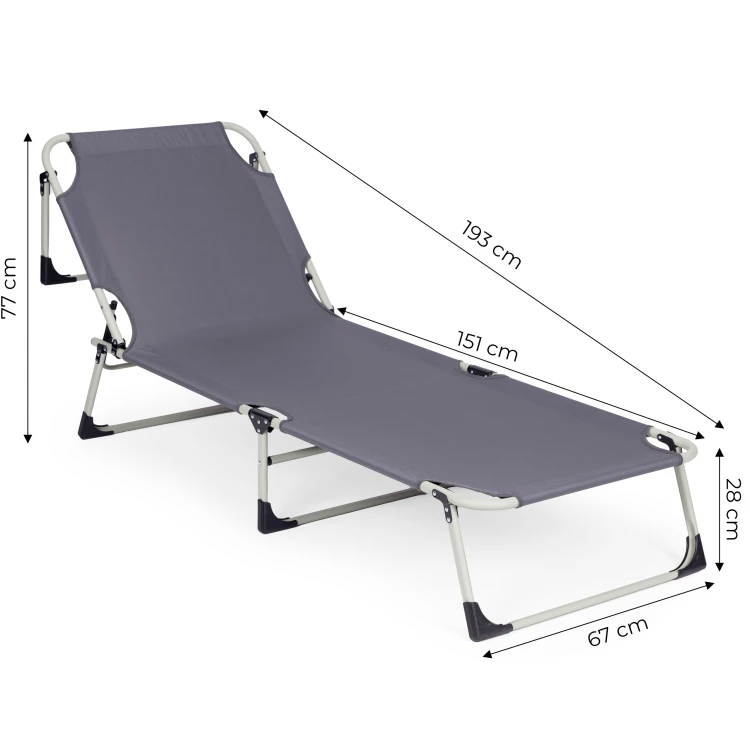 Osszecsukhato kerti napagy vastag matraccal es parnaval, allithato hattamlaval, max. 120 kg, 67x193x77 cm, szurke - Image 11
