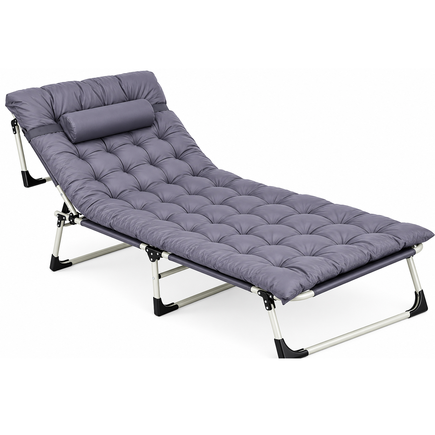 Osszecsukhato kerti napagy vastag matraccal es parnaval, allithato hattamlaval, max. 120 kg, 67x193x77 cm, szurke