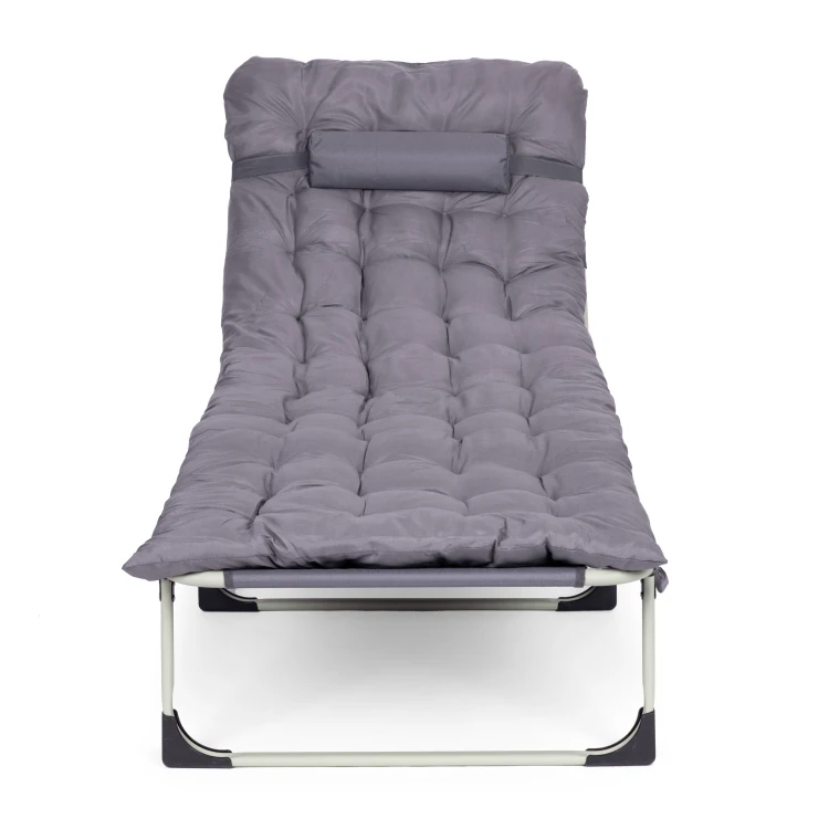 Osszecsukhato kerti napagy vastag matraccal es parnaval, allithato hattamlaval, max. 120 kg, 67x193x77 cm, szurke - Image 5